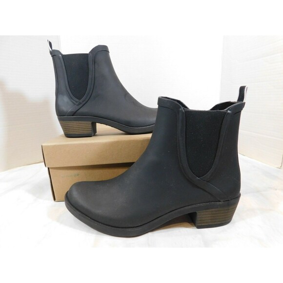 Lucky Brand Basel H2O  Stretch Rubber Rain Bootie Inside Zip 7 M Black Leather - Picture 1 of 6